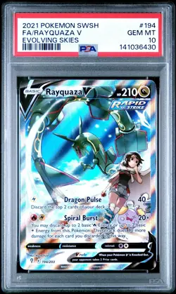 2021 POKEMON SWORD & SHIELD EVOLVING SKIES #194 FULL ART/RAYQUAZA V PSA 10 - Image 1