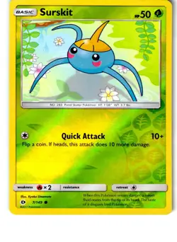 Surskit 7/149 Common SM Base Set Pokemon Reverse Holo Lightly Played - Image 1