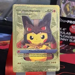 Pokemon Fan Art Display Gold Foil Card Pikachu Mega Lucario - Image 1