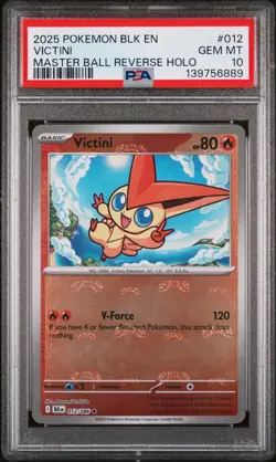 PSA 10 GEM Mint Victini 012/086 Master Ball Reverse Holo - Pokemon BLK EN - Image 1