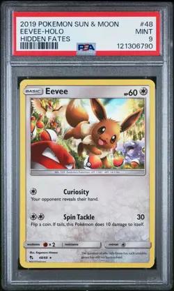 2019 POKEMON SUN & MOON HIDDEN FATES #48 EEVEE-HOLO PSA 9 - Image 1