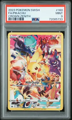 2023 POKEMON SWORD & SHIELD CROWN ZENITH #160 FULL ART/PIKACHU PSA 9 - Image 1