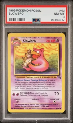 1999 POKEMON Slowbro #43 Fossil Set Uncommon PSA 8 - Image 1