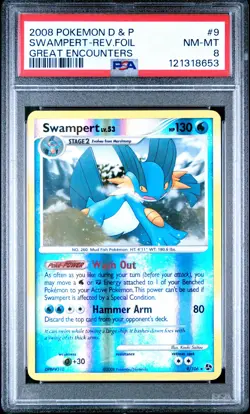2008 POKEMON DIAMOND & PEARL GREAT ENCOUNTERS #9 SWAMPERT-REVERSE FOIL PSA 8 - Image 1