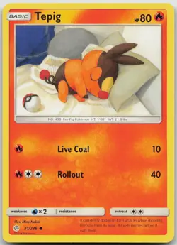 Tepig 31/236 Common Cosmic Eclipse Pokemon Near Mint - Image 1