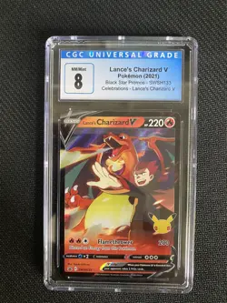 CGC 8 Pokemon Lance's Charizard V Black Star Promo SWSH133 Celebrations - Image 1