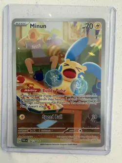 Pokemon TCG Minun Card 194/182 Paradox Rift IR Holo NM Condition - Image 1