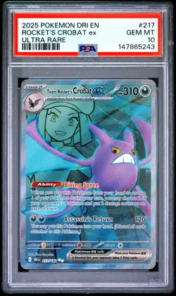 2025 POKEMON DRI EN-DESTINED RIVALS ULTRA RARE TEAM ROCKET'S CROBAT EX PSA 10 - Image 1