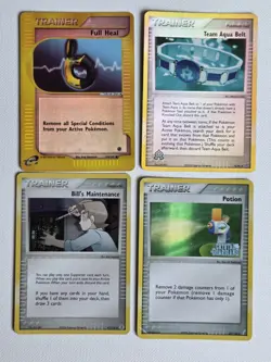 Pokemon Trainer Holo Set (4): Full Heal, Team Aqua Belt, Potion Stamped, Bill's - Image 1