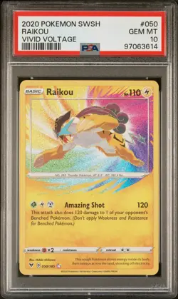 2020 Pokemon Sword & Shield Raikou Vivid Voltage #050 PSA 10 GEM MT - Image 1