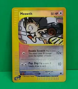 Pokemon TCG Expedition Base Set E-Series Meowth 121/165 Reverse Holo LP Card - Image 2