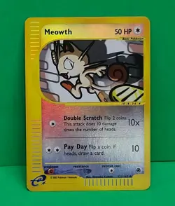 Pokemon TCG Expedition Base Set E-Series Meowth 121/165 Reverse Holo LP Card - Image 3