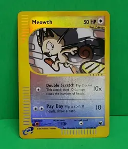 Pokemon TCG Expedition Base Set E-Series Meowth 121/165 Reverse Holo LP Card - Image 5
