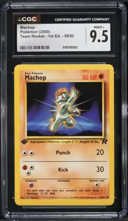 2000 Pokemon Team Rocket Machop 1st Edition #59/82 CGC 9.5 MINT - Image 1