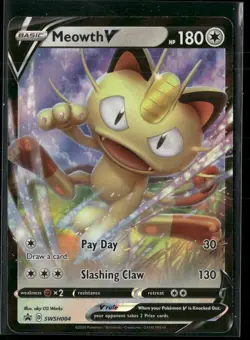 Meowth V SWSH004 Holo Promo Sword & Shield Promo Pokemon Lightly Played - Image 1