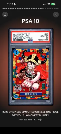 2025 ONE PIECE SIMPLIFIED CHINESE ONE PIECE DAY VOL.2 MONKEY D. LUFFY PSA 10 - Image 3