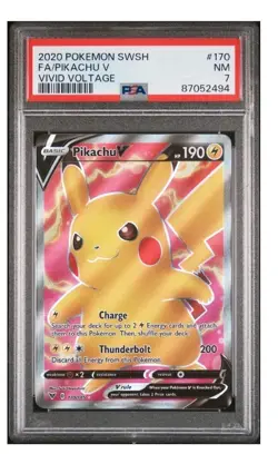 2020 POKEMON SWORD & SHIELD VIVID VOLTAGE #170 FULL ART/PIKACHU V PSA 7 - Image 1