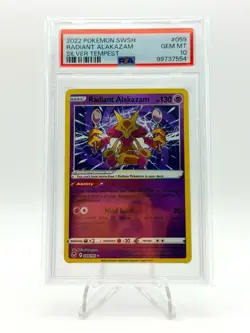 2022 POKEMON SILVER TEMPEST RADIANT RARE RADIANT ALAKAZAM 059/195 PSA 10 - Image 1