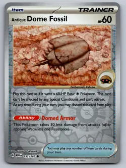 Antique Dome Fossil 152/165 Common 151 Pokemon Reverse Holo Near Mint - Image 1
