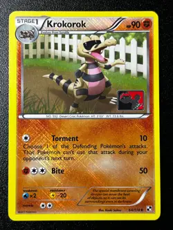 Krokorok 64/114 Black & White Stamped Reverse Cross Pokemon League Promo Card NM - Image 1