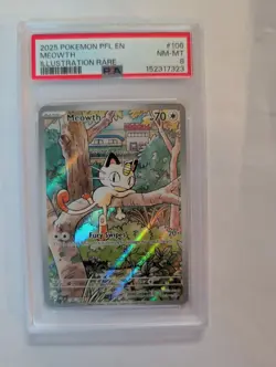 Pokemon Meowth Illustration Rare 106/094 Me02 Phantasmal Flames Holo 70HP PSA8 - Image 1