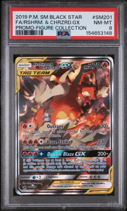 Pokemon Reshiram & Charizard GX Figure Coll. Black Star Promo SM201 PSA 8 - Image 1
