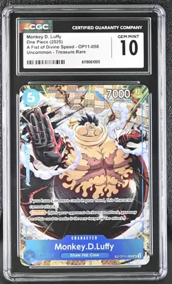 2025 ONE PIECE OP13 058 CARRYING ON HIS WILL MONKEY D LUFFY TREASURE RARE CGC 10 - Image 1
