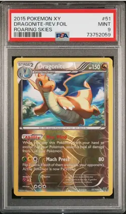 PSA 9 Mint Pokemon 2015 XY Roaring Skies Dragonite Reverse Holo Foil #51 - Image 1