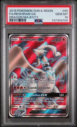 2018 POKEMON SUN & MOON DRAGON MAJESTY #65 FULL ART/RESHIRAM GX PSA 10 - Image 1
