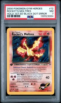 2000 POKEMON GYM HEROES HOLO-1ST EDITION-BLACK DOT ERR ROCKET'S MOLTRES PSA 7 - Image 1