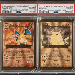 2021 POKEMON CELEBRATIONS #4 CHARIZARD #58 PIKACHU UPC PSA 10 SQE (Q0607 - Image 1