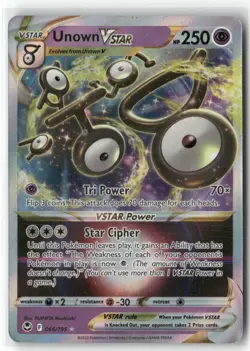 Unown VSTAR 066/195 Holo VSTAR Rare Silver Tempest Pokemon Moderately Played - Image 1