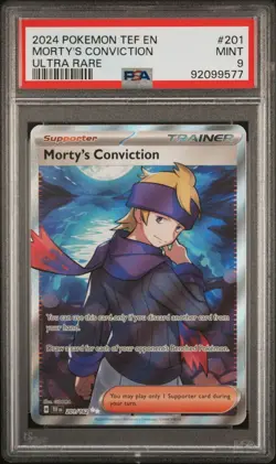 2024 Pokemon Temporal Forces MORTY'S CONVICTION #201 Ultra Rare PSA 9 Mint - Image 1