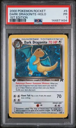 2000 POKEMON ROCKET 1ST EDITION #5 DARK DRAGONITE-HOLO PSA 1 - Image 1