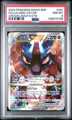 2023 POKEMON SWSH BLACK STAR PROMO #291 FULL ART/LUCARIO VSTAR PSA 8 - Image 1