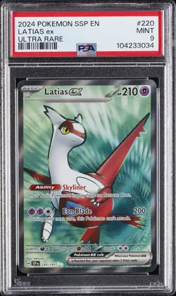 2024 POKEMON SSP EN-SURGING SPARKS ULTRA RARE #220 LATIAS EX PSA 9 - Image 1