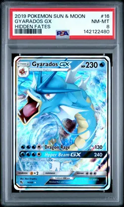 2019 POKEMON SUN & MOON HIDDEN FATES #16 GYARADOS GX PSA 8 - Image 1