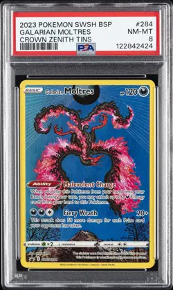 2023 POKEMON SWSH BLACK STAR PROMO CROWN ZENITH TIN #284 GALARIAN MOLTRES PSA 8 - Image 1