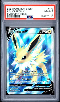 2021 POKEMON SWORD & SHIELD EVOLVING SKIES #177 FULL ART/JOLTEON V PSA 8 - Image 1