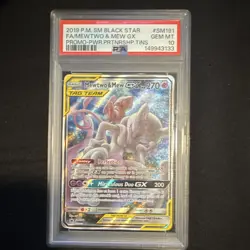 Pokemon 2019 Mewtwo & Mew GX SM191 SM Black Star Promo Holo Full Art PSA 10 - Image 1