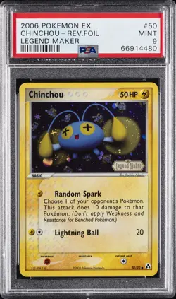 2006 POKEMON EX LEGEND MAKER #50 CHINCHOU-REVERSE FOIL PSA 9 - Image 1