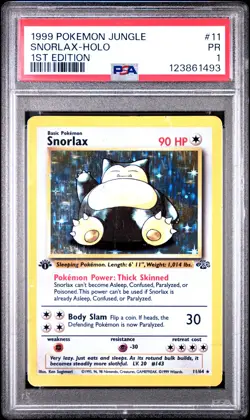 1999 POKEMON JUNGLE 1ST EDITION #11 SNORLAX-HOLO PSA 1 - Image 1