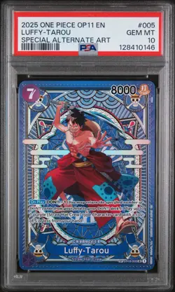 2025 ONE PIECE OP11 #005 A FIST OF DIVINE SPEED LUFFY TAROU SP ALT ART PSA 10 - Image 1