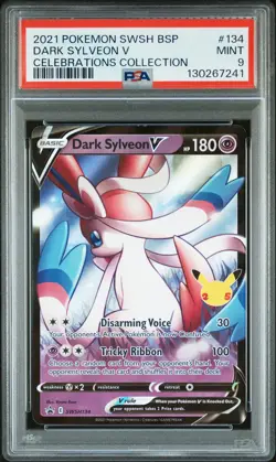 2021 POKEMON SWSH BLACK STAR PROMO CELEBRATIONS COLL #134 DARK SYLVEON V PSA 9 - Image 1