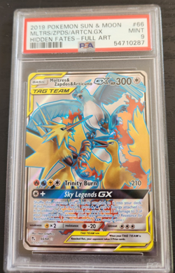 Pokemon S&M Hidden Fates Full Art Moltres Zapdos Articuno GX #66 PSA 9 - Image 1