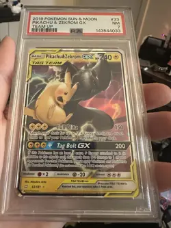 POKEMON 2019 SUN & MOON TEAM UP PIKACHU & ZEKROM GX 33 PSA 7 - Image 5