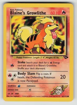 Blaine's Growlithe 62/132 Common Gym Challenge Pokemon LP - Image 1
