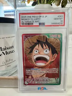 PSA 10 One Piece CCG Monkey D.Luffy Japanese Alternate Art OP13-001 Gem Mint - Image 1
