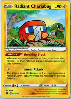 Pokemon Card - Radiant Charjabug Crown Zenith 051/159 2023 Radiant Rare NM - Image 1