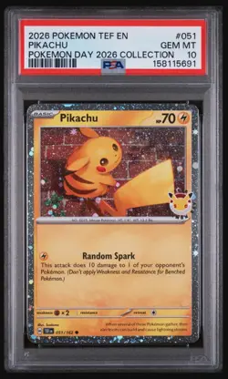 2026 POKEMON TEF EN 051/162 POKEMON DAY 2026 PIKACHU PSA 10 - Image 1